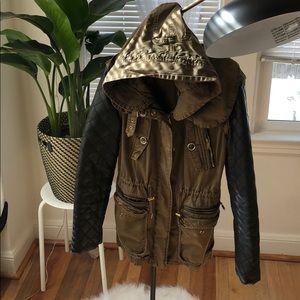 Zara Military Jacket with faux Leather sleeves